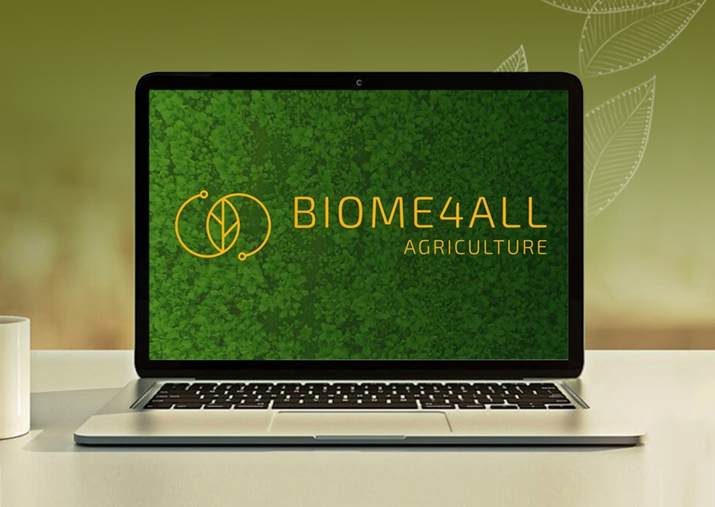 Computador mostra logo da Biome4all, responsável por curso de microbioma do solo