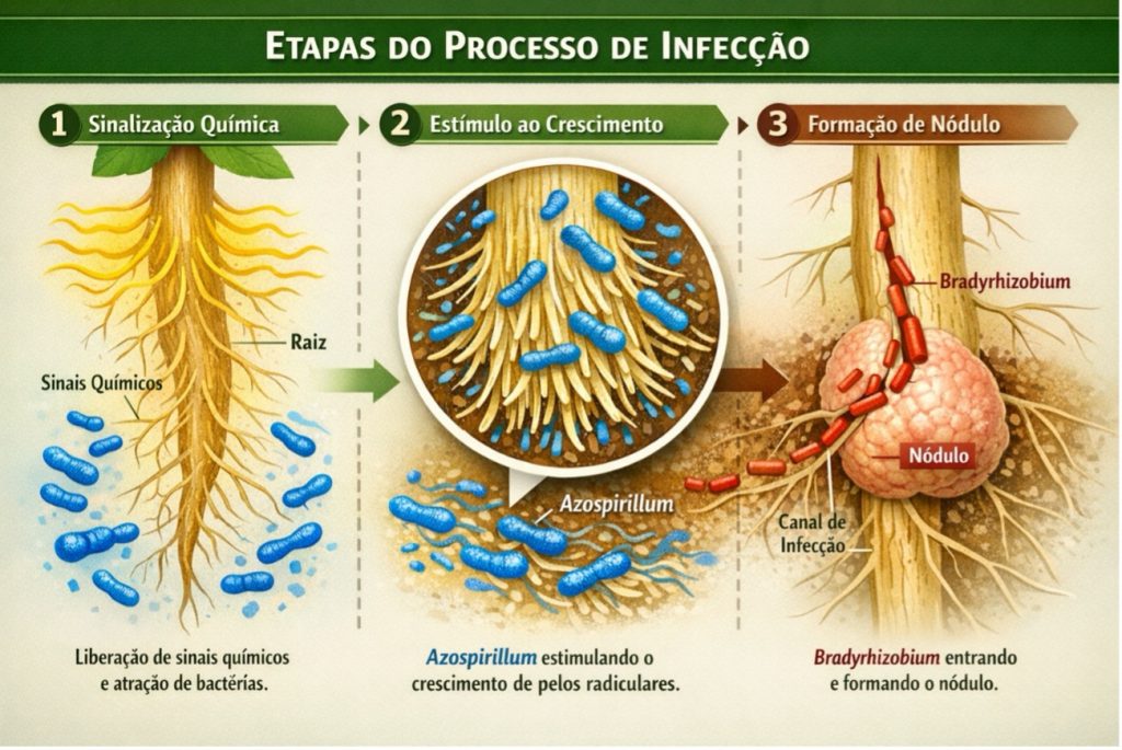 Etapas do processo de infecção - sinalização química - estímulo ao crescimento e formação de nódulo
