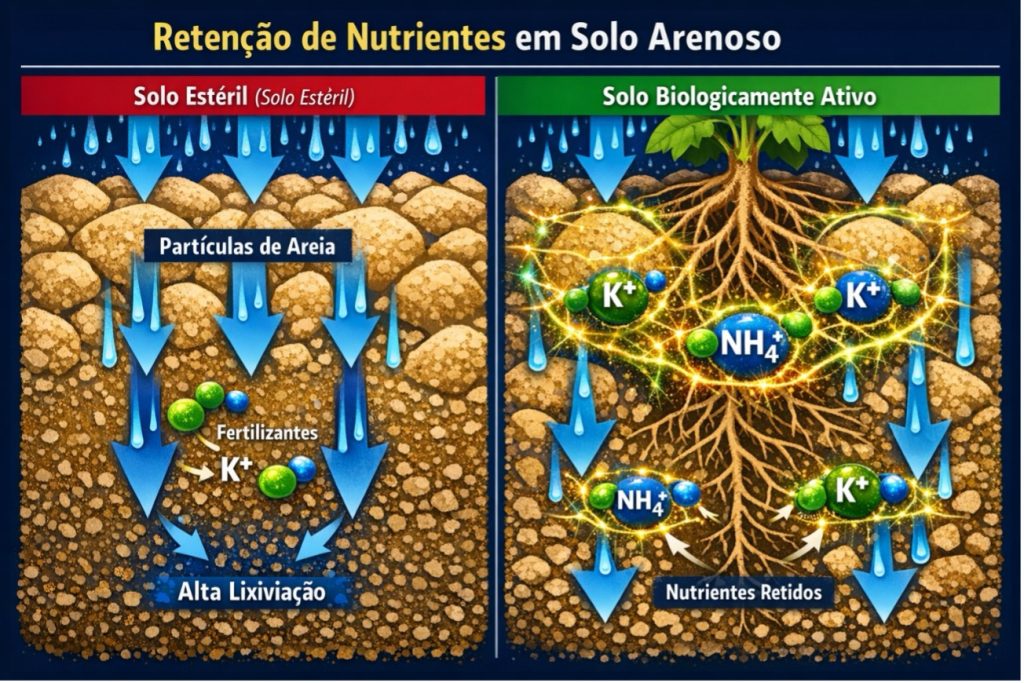 Retenção de Nutrientes em solo arenoso - Solo estéril e Solo Biologicamente Ativo